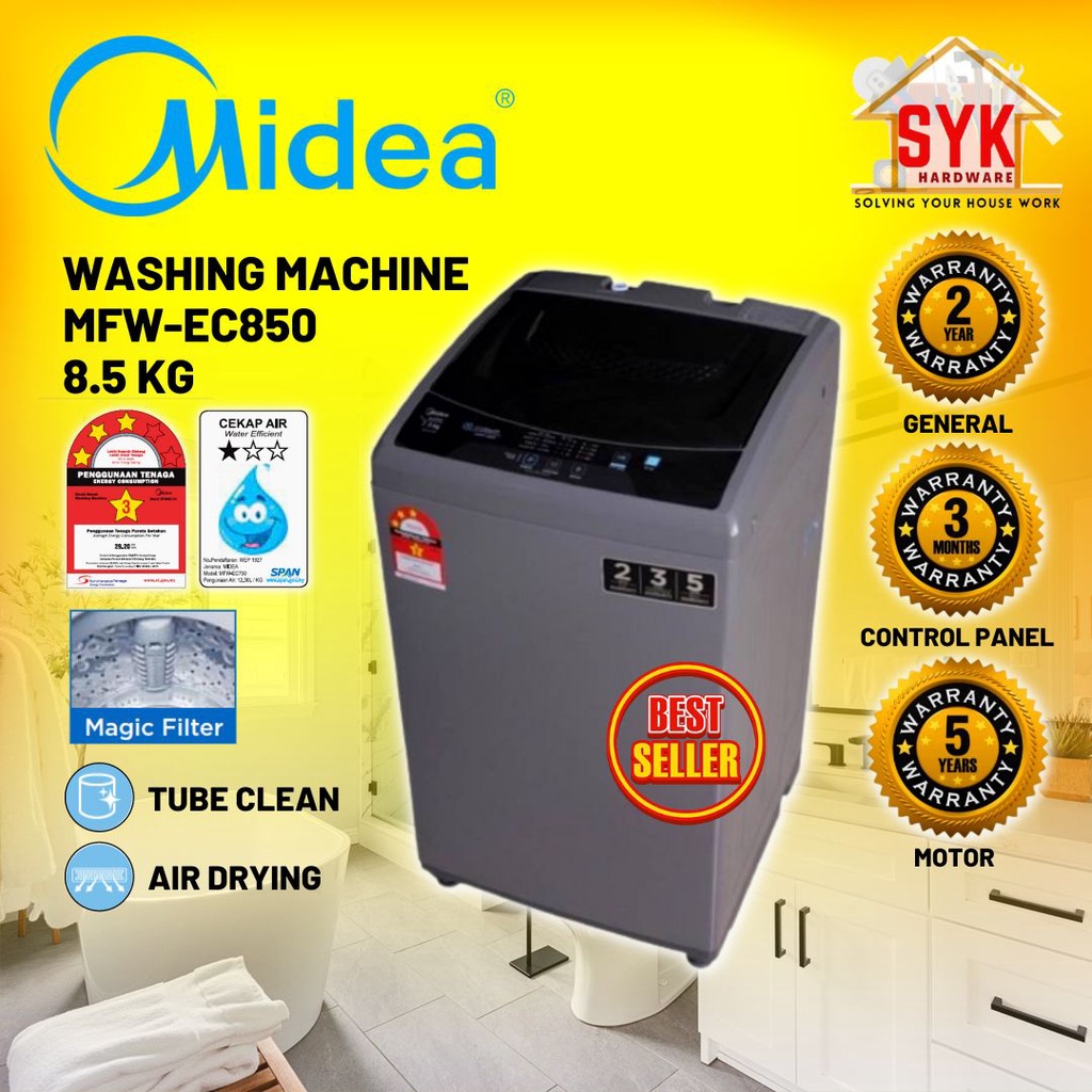 SYK Midea Washing Machine 8.5kg Fully Auto MFWEC850 Washing Mechine