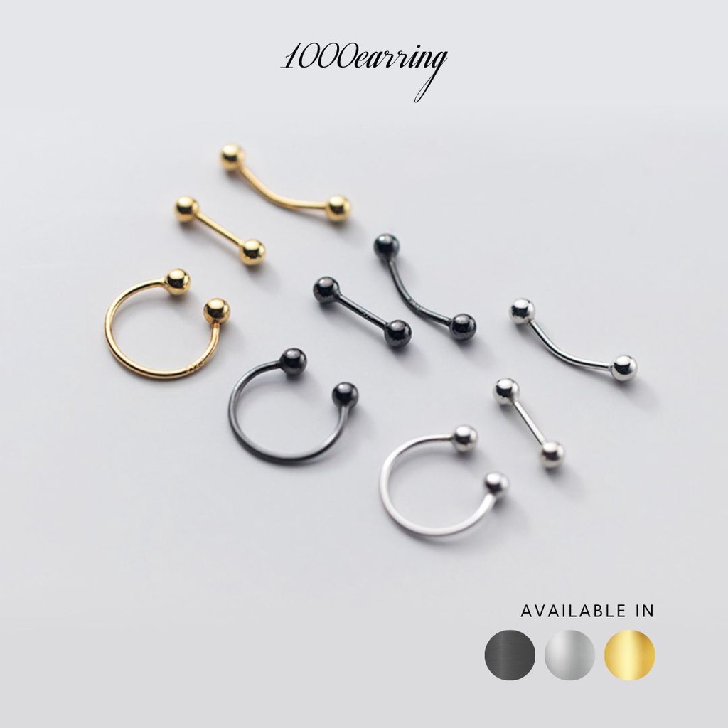 1000earring 925 Sterling Silver Minimalist Barbell Earrings Set - Gold/Silver/Black