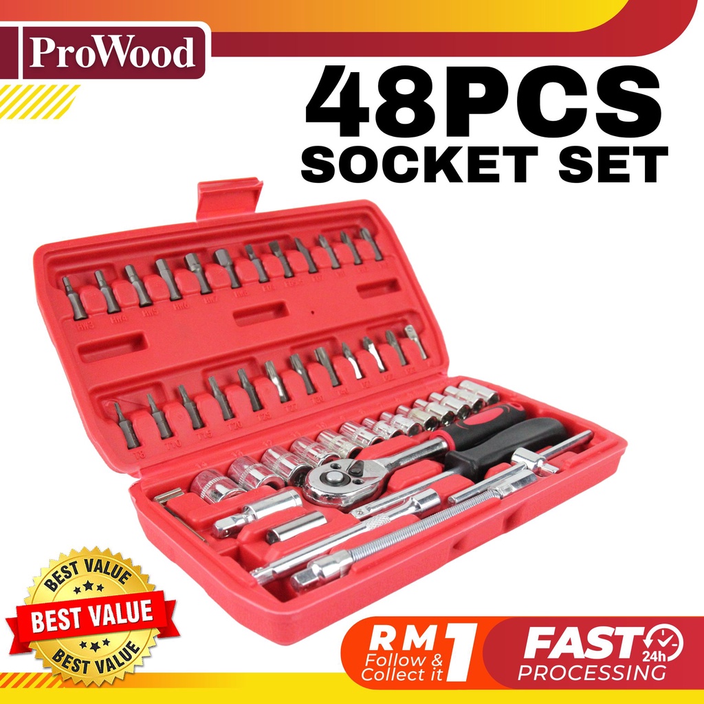 48pcs 1/4 Inch Socket Set Hand Tool Ratchet Set Tool Kit Hand Repair