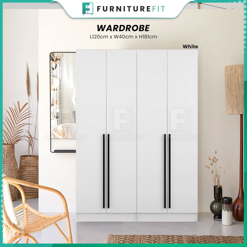 FurnitureFit 2+2 Door Wardrobe With Shelf Almari 4 pintu Almari