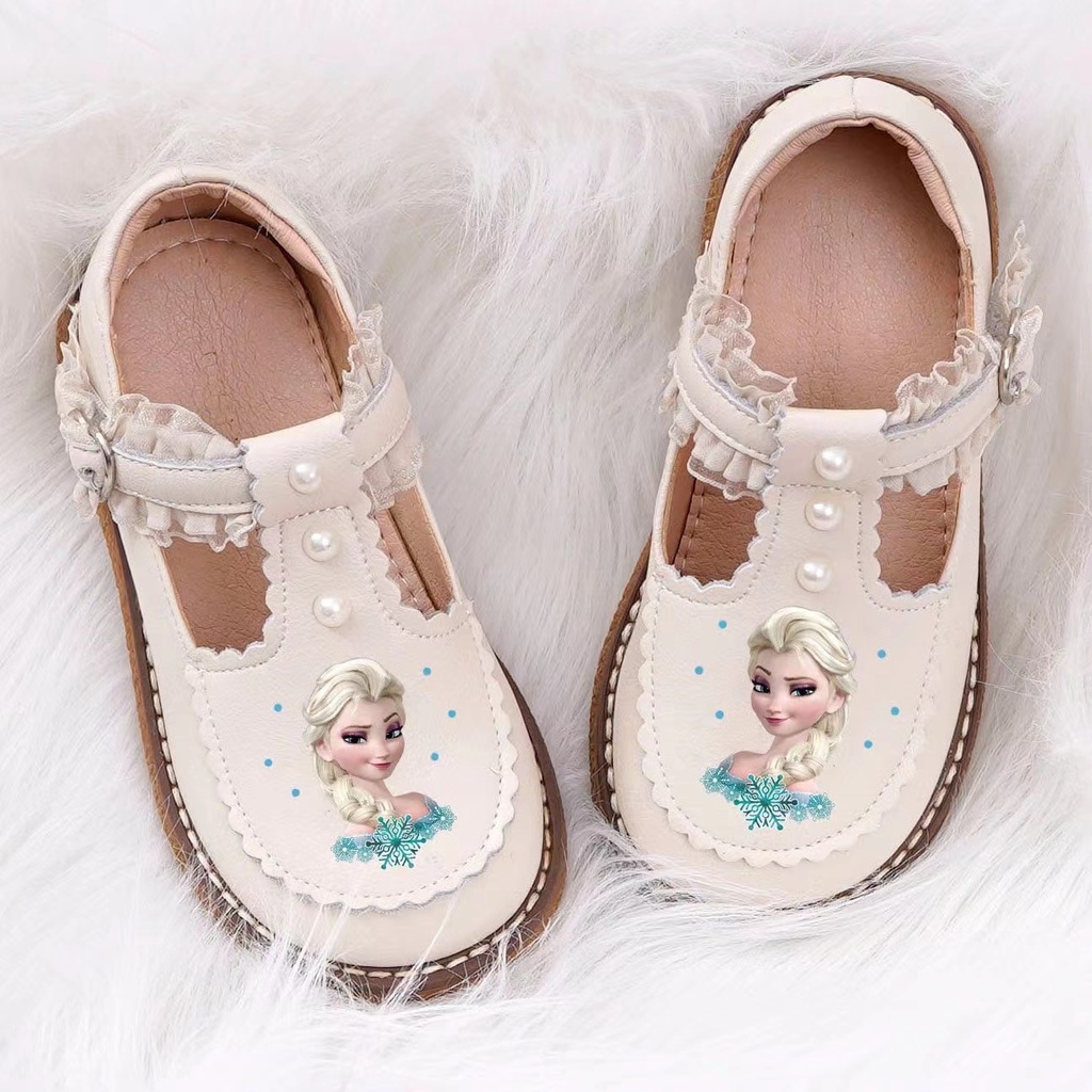 Congme Baby Girls Leather Shoes Kids Elsa Flat Shoes Princess White Shoes Dress Shoes