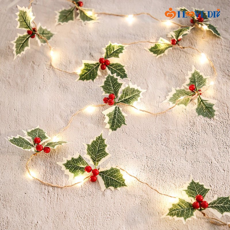 Battery Powered LED Christmas Faux Trefoil Berry Lamp String/ Beautiful Simulation Xmas Plant Wreath Light/ Birthday Wedding Romantic Fairy Lamp Decor