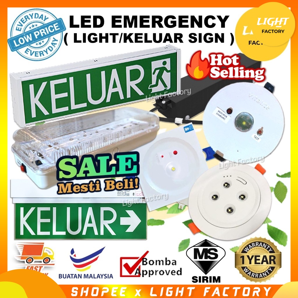 [SIRIM/BOMBA APPROVED] LED Emergency Light LED Recessed Downlight Surface Type Emergency Exit