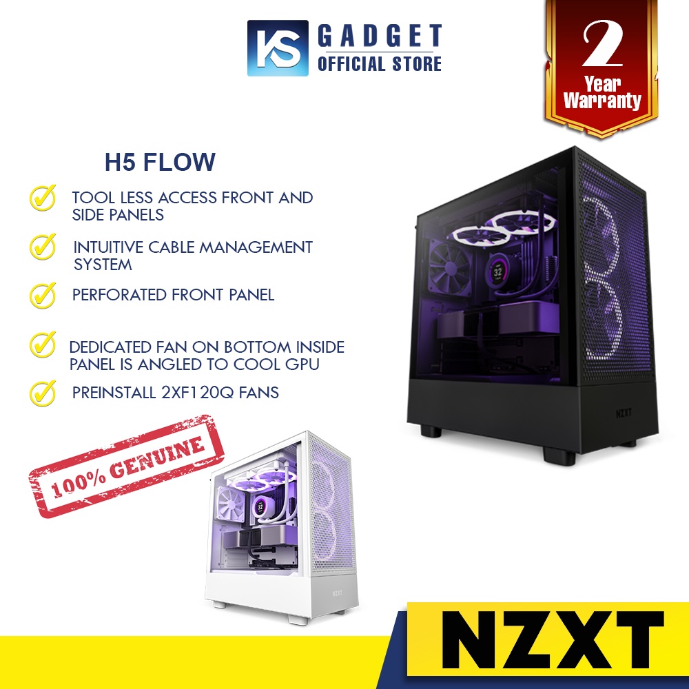 Nzxt H5 Flow Compact Mid Tower Airflow Case Matte Black Matte White Shopee Malaysia 