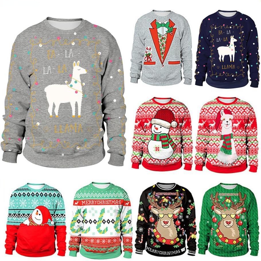 Christmas Sweater Funny Alpaca Ugly Christmas Sweaters Men Women Crew Neck Holiday Sweatshirt Couple Pullover Xmas Jumpers Tops