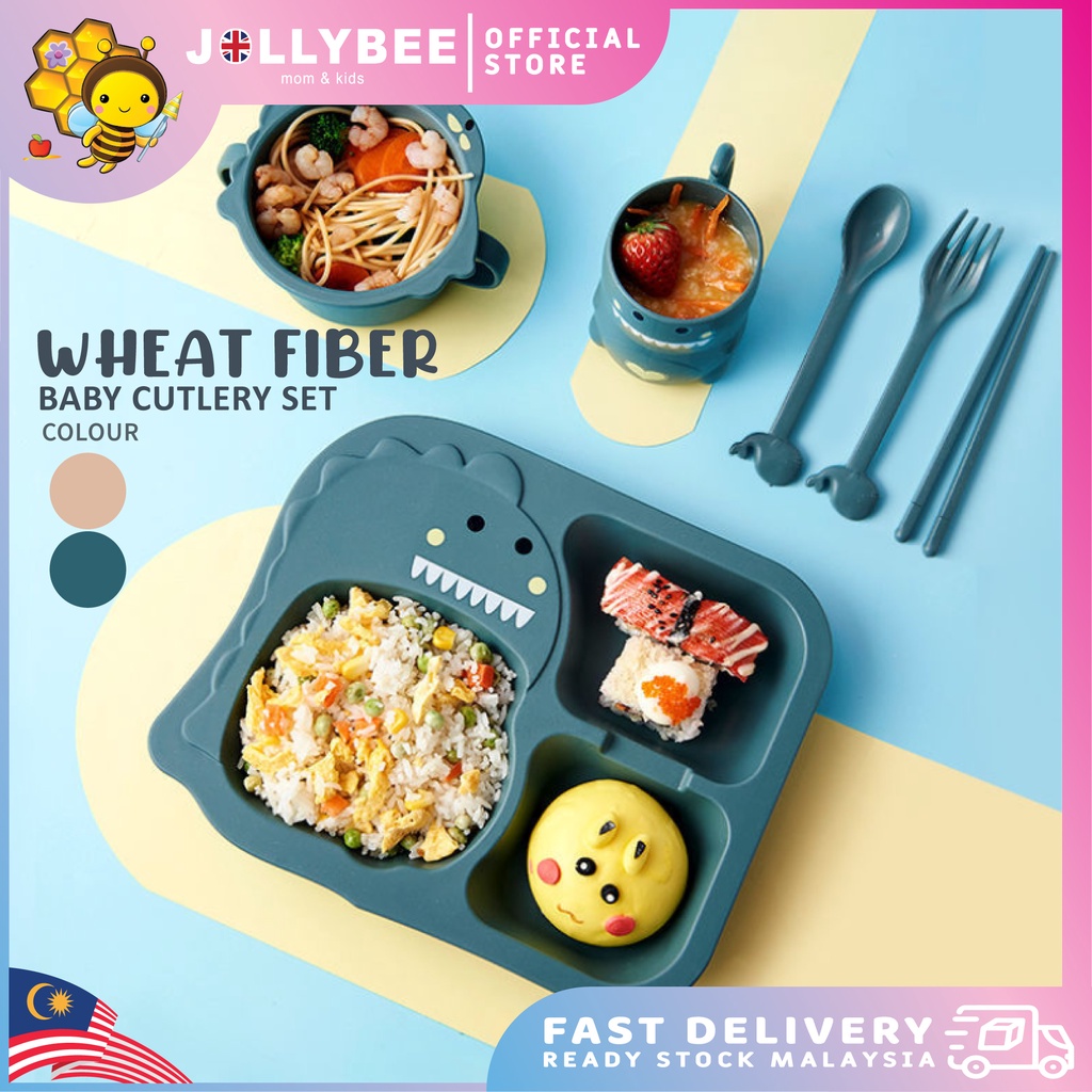 JollyBee Baby Cartoon Dinosaur Wheat Fiber Tableware Cutlery Set Children's  Plate Fork Spoon Kids Dinnerware Set 宝宝餐具 | Shopee Malaysia