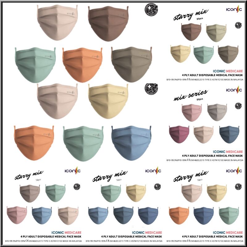 Iconic Medicare 4Ply Premium Disposable Medical Face Mask Starry Mix