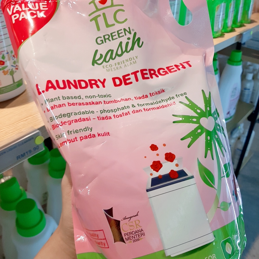 TLC Green EcoFriendly LAUNDRY DETERGENT / LAUNDRY DETERGENT ROSE 2 LITRES & REFILL PACK 1.8