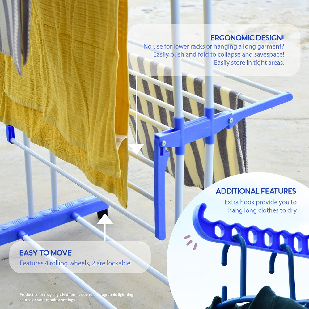 READY STOCK: Korean Hanging Rack / Ampaian Baju/ Penyidai Baju / Foldable Drying Rack with 3-Tier Stainless Steel