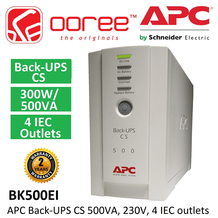 Apc Ups Bk500ei 500va 300w 230v Back Ups Cs With Battery Backup 4 Iec Outlets Avr