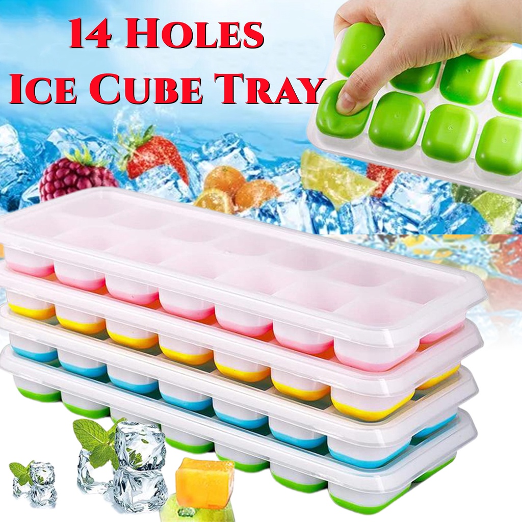 14 Holes Silicon Ice Cube Maker Tray With Cover Kitchen Tools