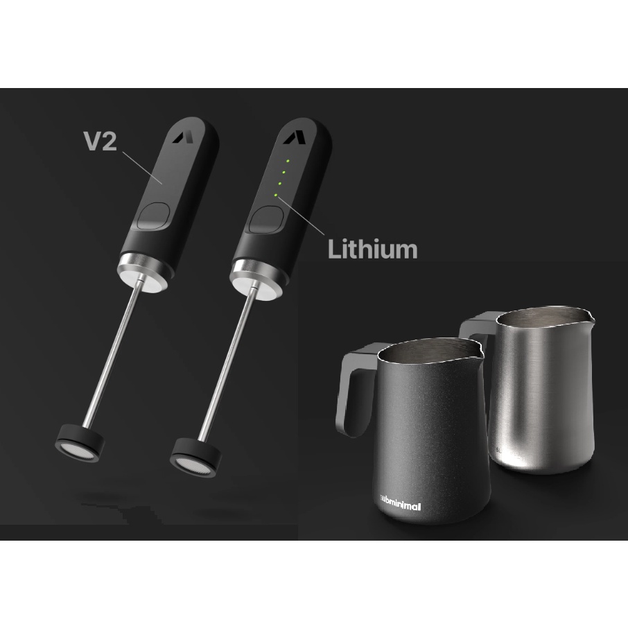 Subminimal NanoFoamer V2 Lithium Rechargeable Combo With FlowTip Milk Jug Milk Frother With Milk Pitcher Combo