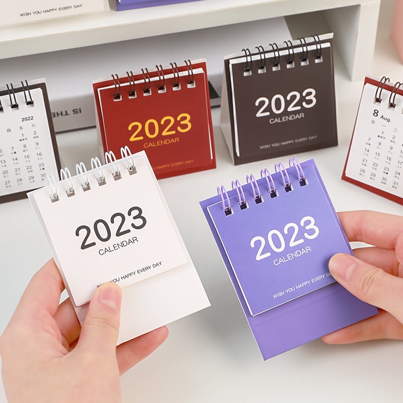 EASY1.SALES Mini Pocket Calendar Year 2023 Simple Solid Color Small