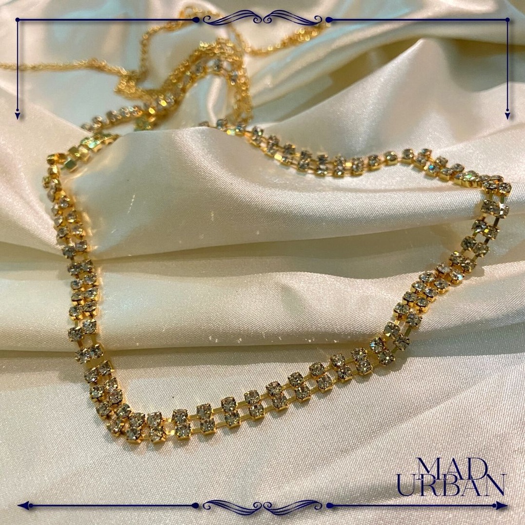 [FREE BANGLES GIFT] White Rhinestone double line Hip Chain Chain Linked