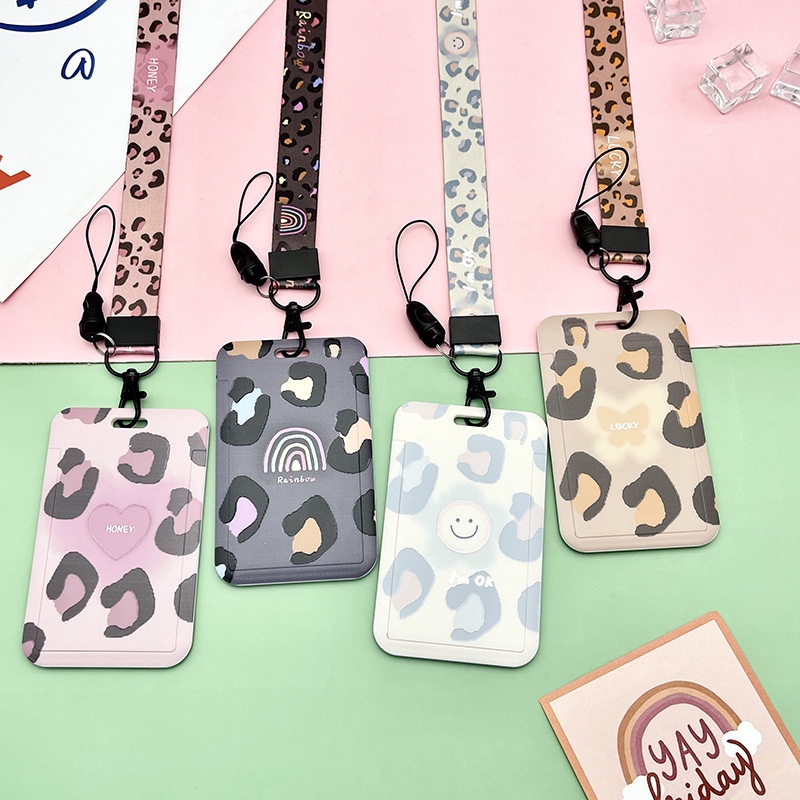 Leopard Print Love Smiley Face Card Holder Student Campus Meal Cute