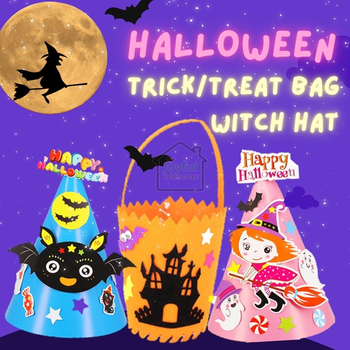 Halloween DIY Pointy Witch Hat Non-woven Trick or Treat Bag Candy Bag Kids Craft Cosplay Party 万圣节糖果袋 魔法帽 儿童手工