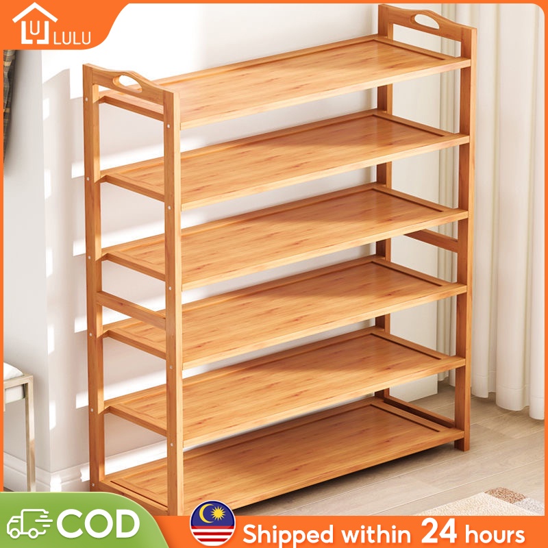 LULU Rak Kasut Shoe Rack 5/6/7Layers Rak Kasut Bertutup Wooden Shoe Rack Storage Rack Shoes Shelf鞋架