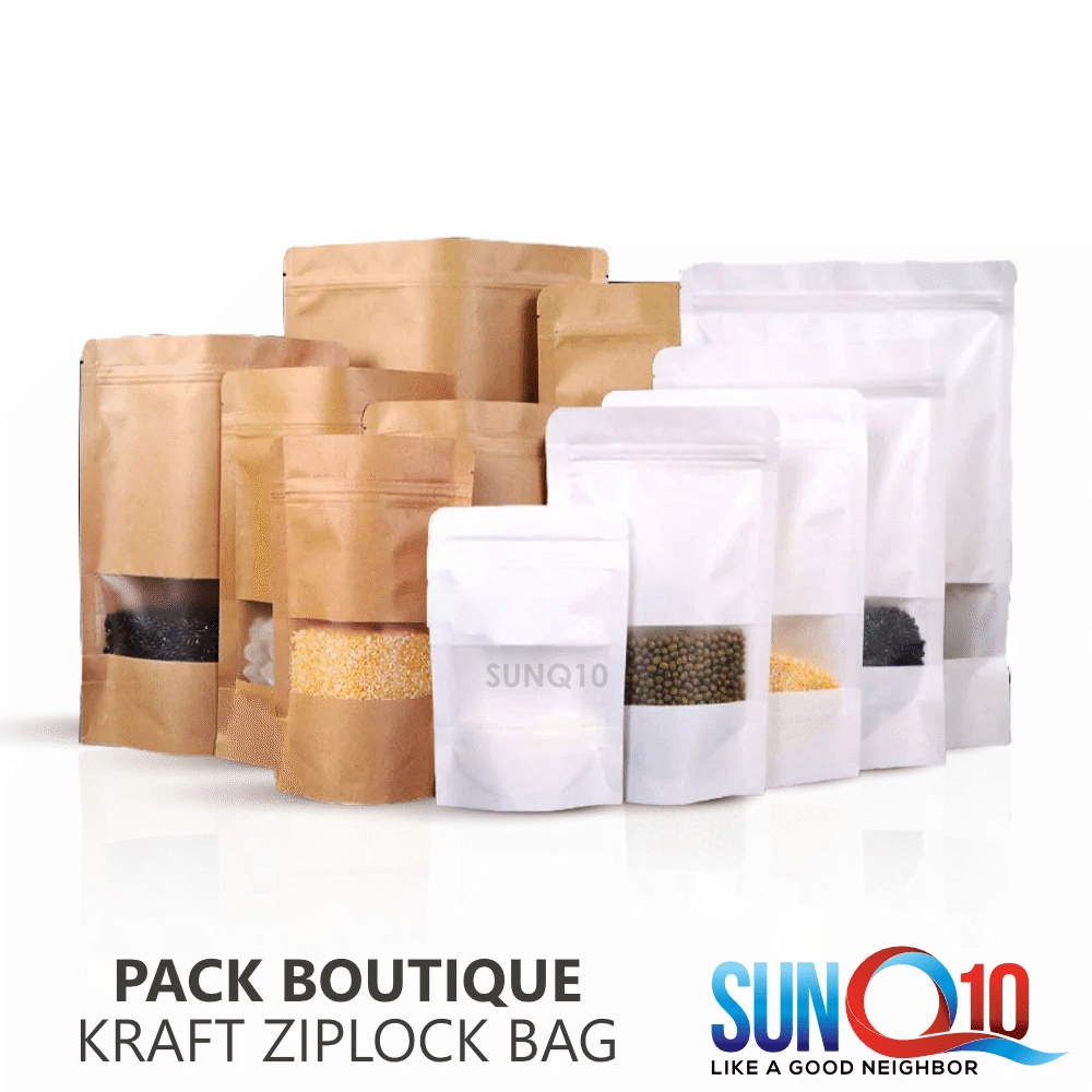 Kraft Paper Zip lock Bag With Clear Window Zipper Bag Resealable