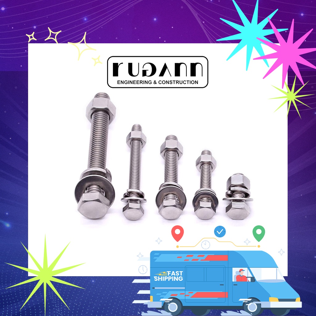 CUSTOM_Hex Bolts with Hex Nuts, Flat Washers and Lock Washers