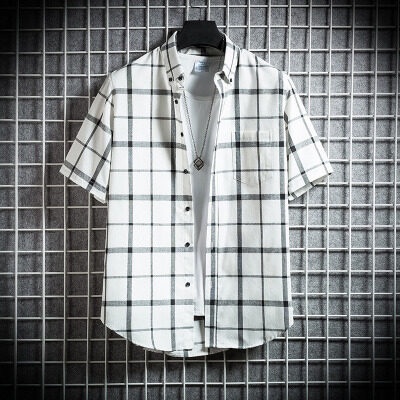 New Men's Formal Short Sleeve Shirt Fashion Casual Checked Shirts Cotton Plaid Shirt