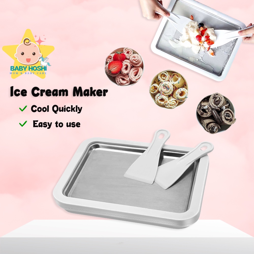 BH Mini Machine Ice Cream Maker Rolled Up DIY Ice Tray Fried Homemade Yogurt Milk Freezer Plate Ais Krim Tanpa Elektrik