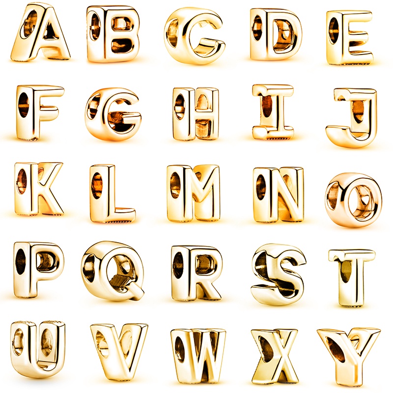 Gold Color 26 English Letters Charm Beads DIY Bracelets Necklaces For Women Men Wife Sister Jewelry Accessories Gift