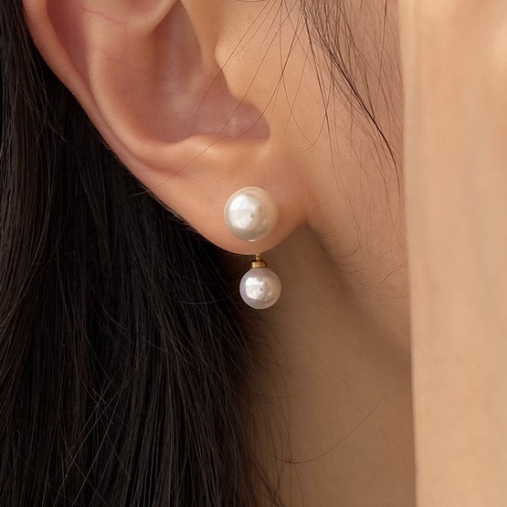 BLOSSOM Two in One Shell Pearl Stud Earrings, Front Back Pearl Studs Dainty Stud Earrings