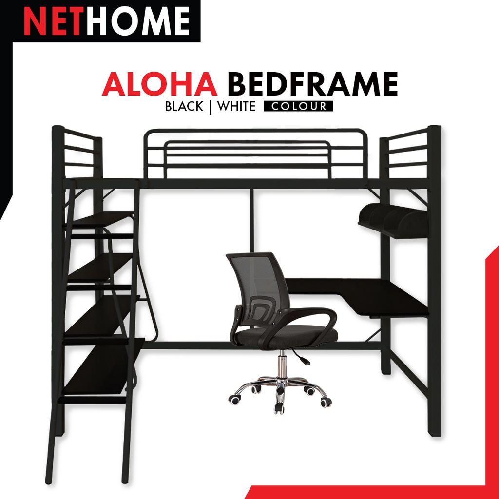 readystock-nethome-aloha-loft-single-size-bed-frame-with-study