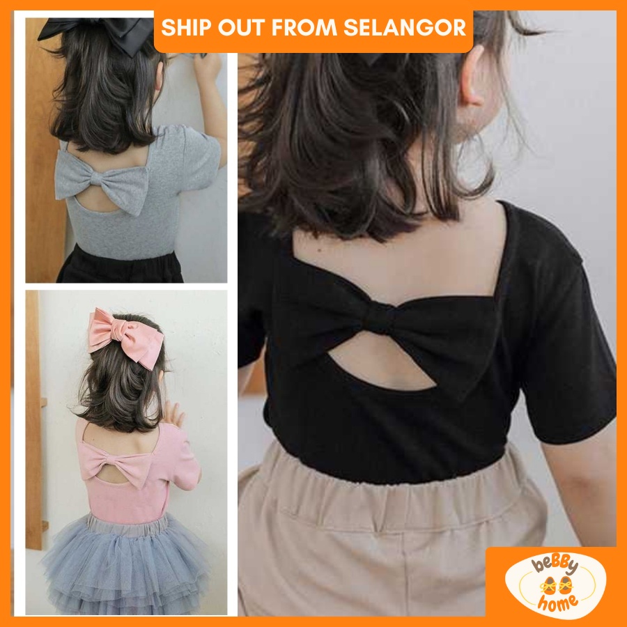 Baju Budak Perempuan 1-8Y Kids Girl Blouse Ribbon Back Soft Cotton Stretchable Tshirt Baju Jalan Anak Baby Girl T-shirt