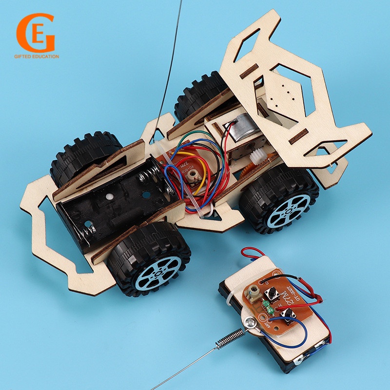 GIFTED EDUCATION Wooden Assemble Remote Control Car Wireless RC Racing Car Model Set Educational Toy Gift