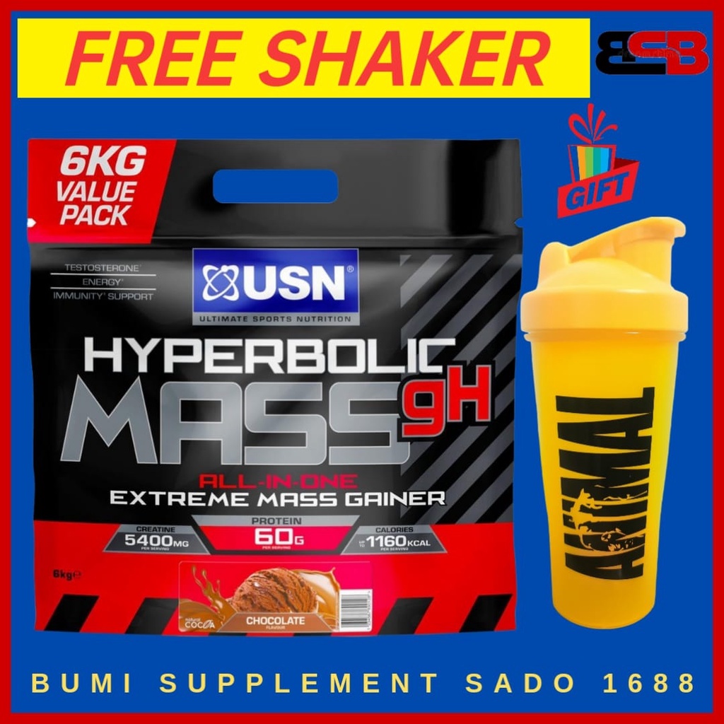 Usn Hyperbolic Mass gH Extreme Weight Gainer Protein Powder 6kg (Free