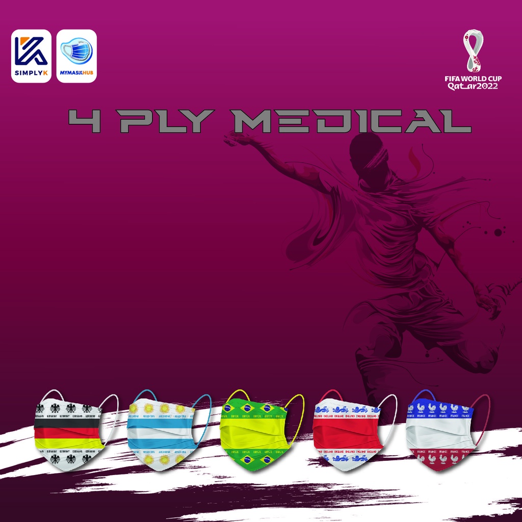 Simply K 4 Ply Premium Medical Face Mask FIFA world cup (20 Pcs