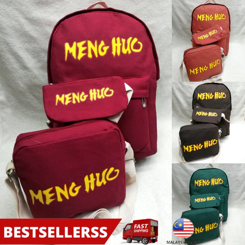 3 in 1 Set Backpack Travel bag Meng Huo Bag Unisex Korean Fashion Men