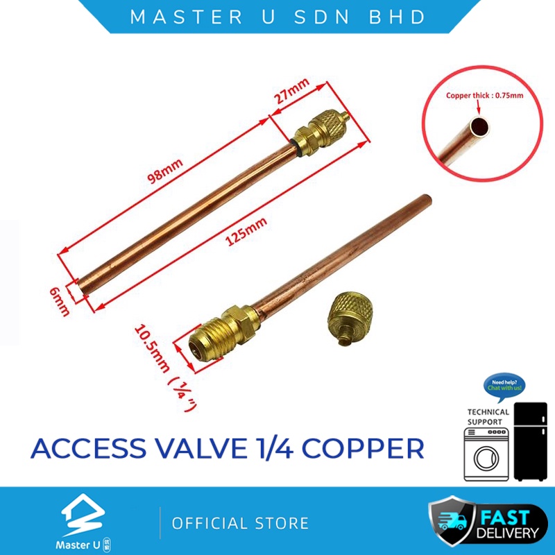Access Valve 1/4 Refrigerator - 98MM X 0.6MM Aircond Access Valve Peti ...