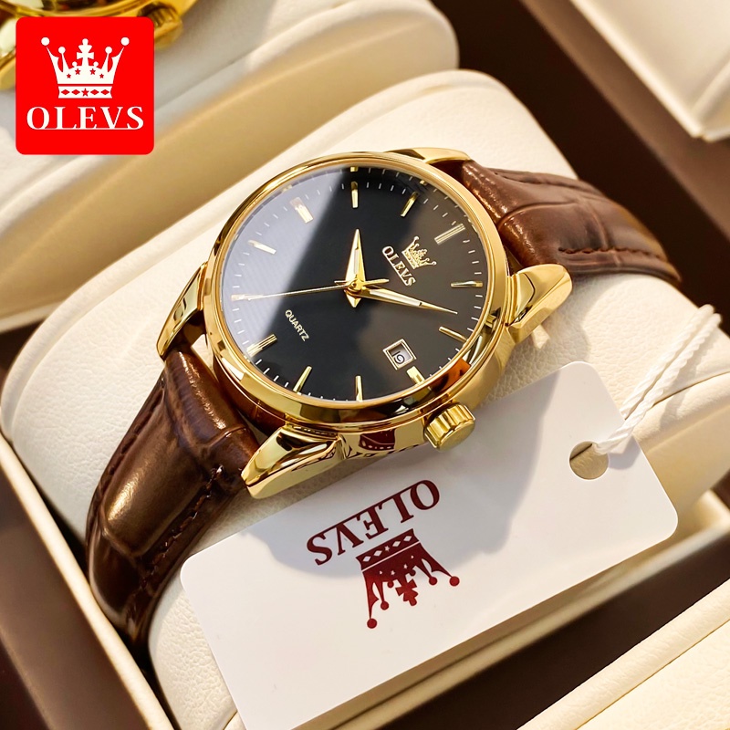 OLEVS Watch Women Jam Tangan Perempuan Murah Original 100% Watch Women Leather Waterproof Wrist Ladies Analog Watch olevs Classic Casual Style Quartz Watch Calendar Date Watches Birthday Gift Jam Tangan Wanita Original 手錶女 Girl Vintage Watch