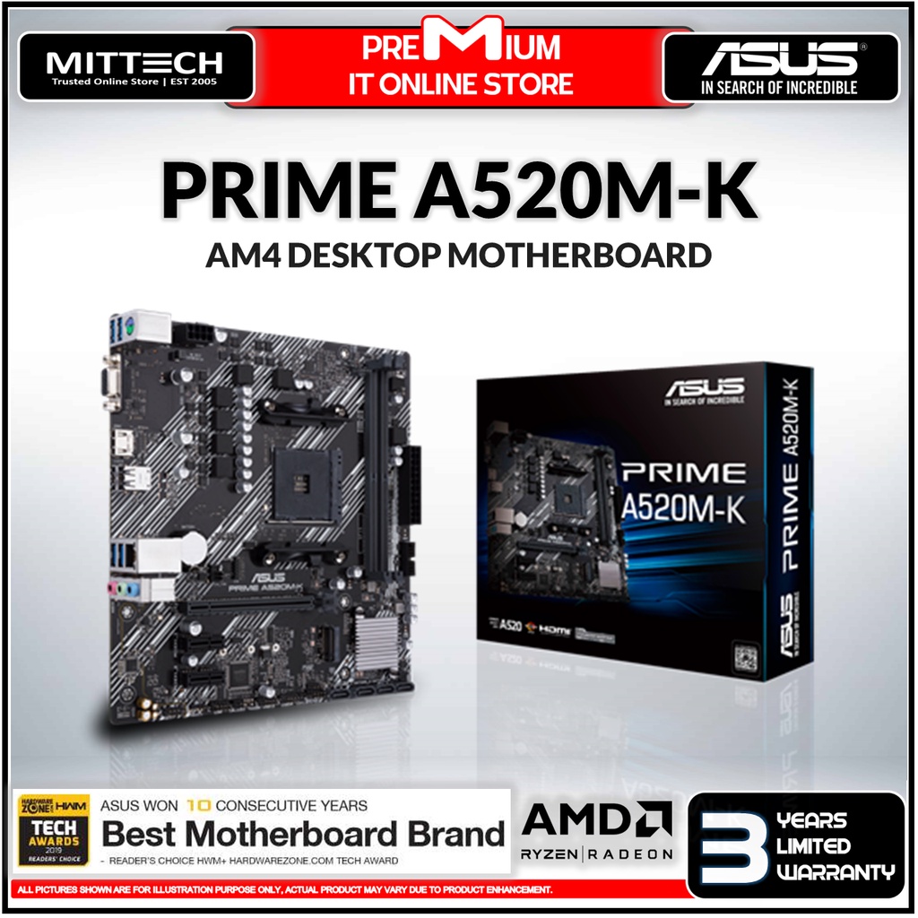 Asus Prime A520MK AM4 Motherboard M.2 Support 1Gb SATA6
