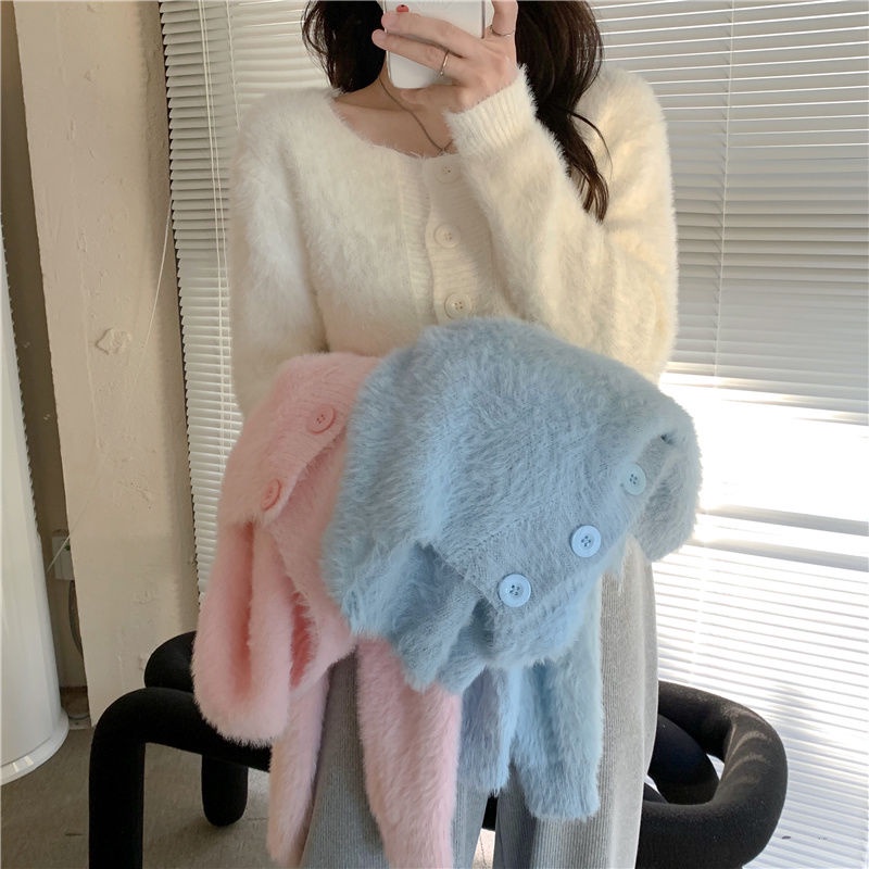 [Ready Stock] Autumn 2022 New Gentle Style Long Sleeve Short Knitted Sweater Women'S Design Sense Unique Pink Top