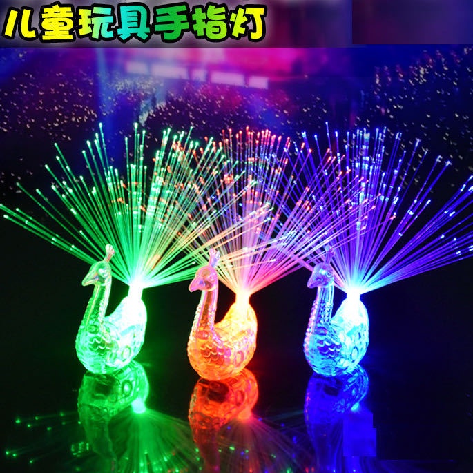 Luminous Peacock Finger Light Color Changing Peacock Open Screen Fiber Optic Light Children Luminous Ring Toys