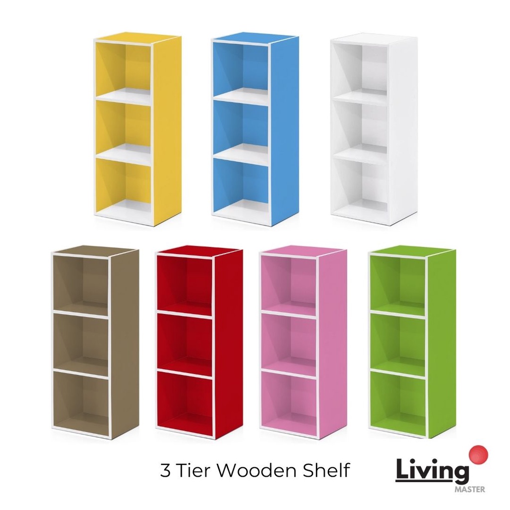 Multiple Color 3 Tier Multipurpose Wooden Rack Book Shelf Wooden Book Storage Household Book Organizer