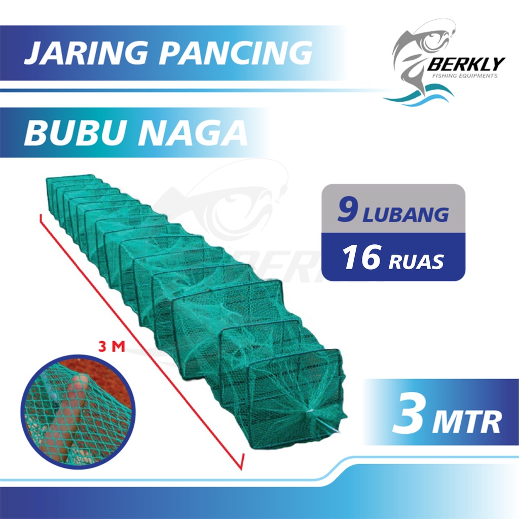 HIJAU Berkly Bubu Naga Green 3.0 Meters/3.0m Bubu Naga Trap Fish Shrimp Crab Lobster 16segments 9hole