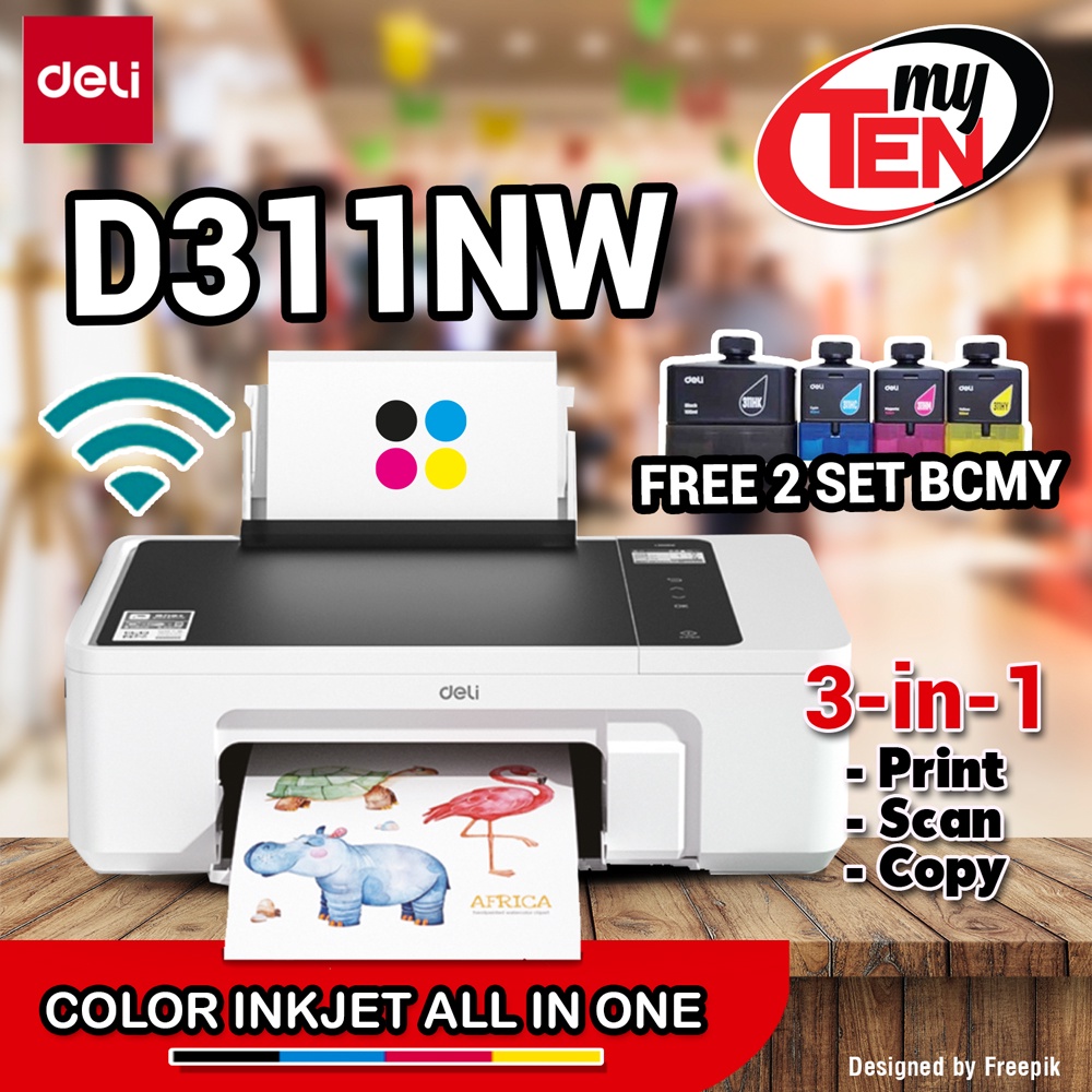 Inkjet Color Printer Deli Inkjet Printer Model D Nw Free Set Bottle Ink Bcmy Shopee