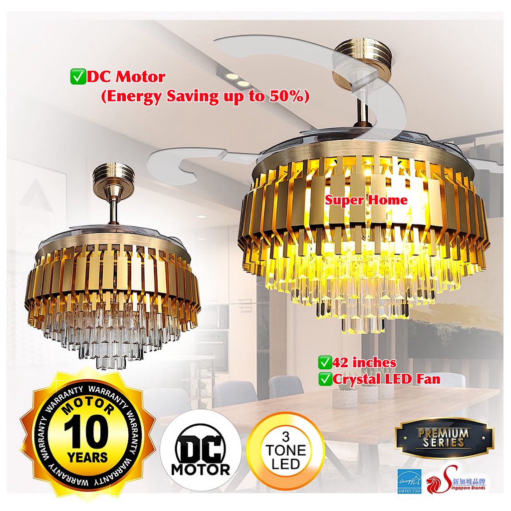 Elmark Crystal LED Ceiling Fan 42 inch DC Motor 36w LED Light Ceiling