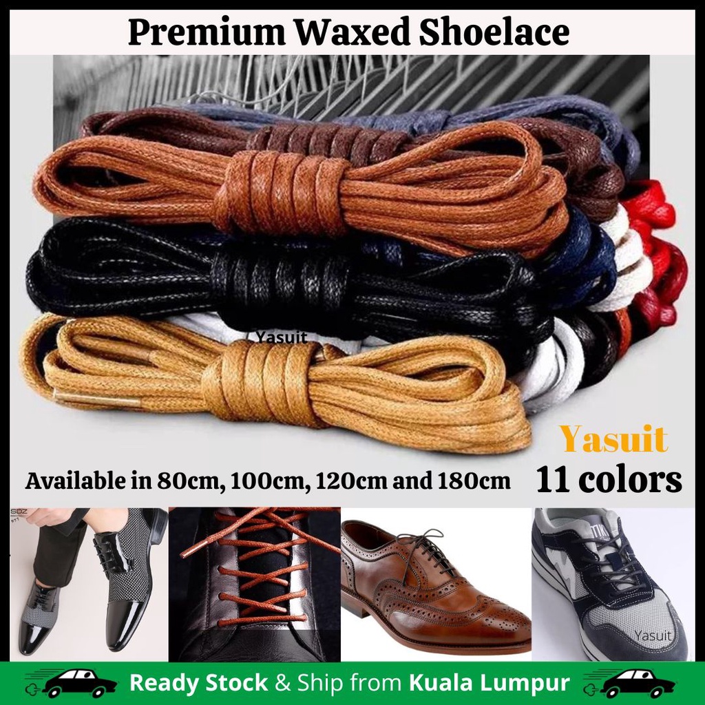 Premium Quality Wax Shoelace 1 pair Waxed Tal Kasut Shoe Lace Adult Kid Colorful Good Quality Economy Ekonomi Ready Stoc