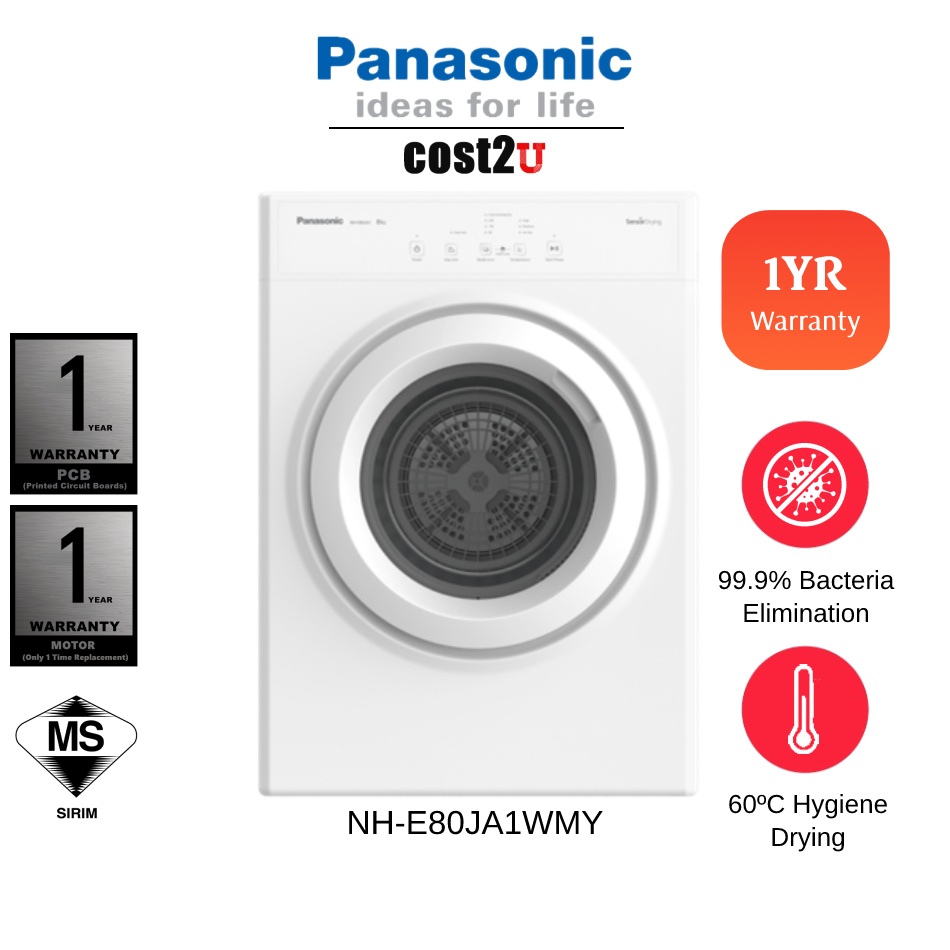 Panasonic 8kg Fabric Care Tumble Dryer NH-E80JA1WMY NH-E80JA1 (Dryers Clothes Dryer Machine 烘干机)