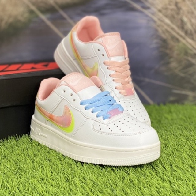 SAIZ 37 ~ 41🔥Nike Air Force 1 GS Double Swoosh Yellow pink tick Women  Sneakers Shoes💨