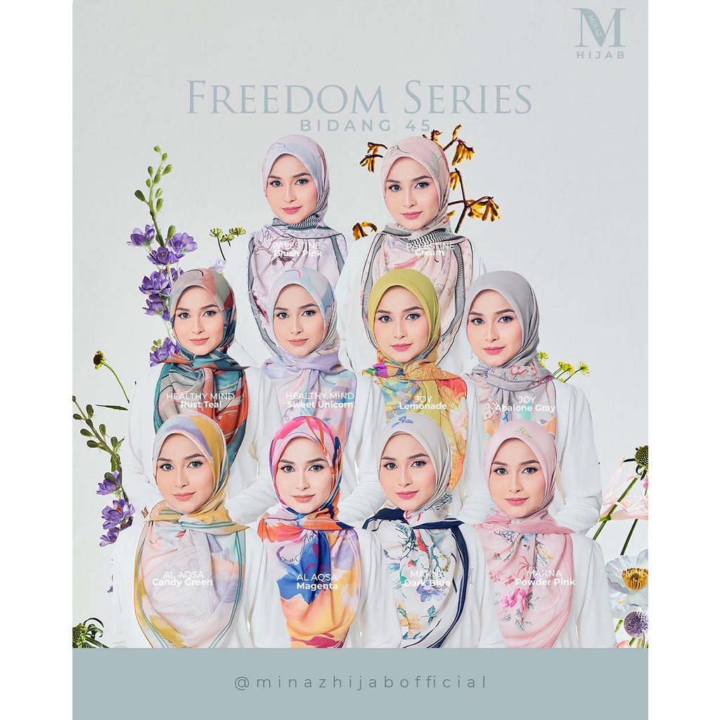 MINAZ FREEDOM SERIES | BIDANG 45 & BIDANG 55 | TUDUNG PRINTED | BAWAL LABUH | BAWAL COTTON VOILE | AWNING SENANG BENTUK