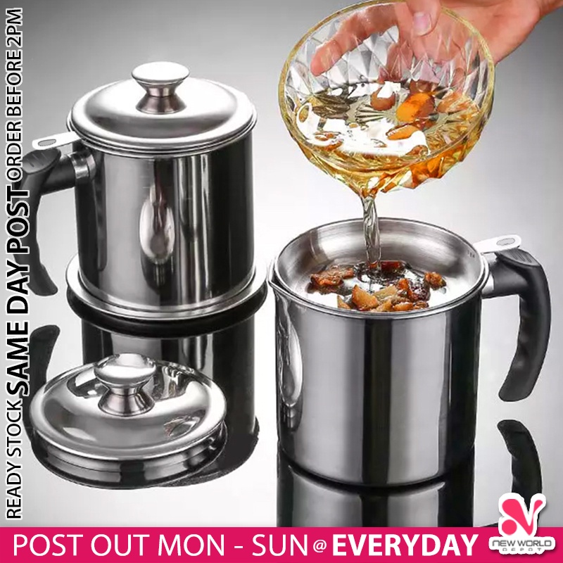 《 . / . 》Stainless Steel Cooking Oil Filter Pot Grease Keeper Kitchen Penapis Minyak 隔油壶 NWD