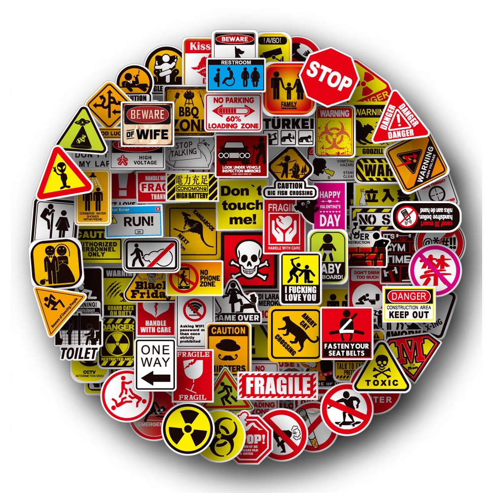 100/50PCS Warning Danger Banning Signs Reminder Stickers For Laptop Motorcycle Luggage Decal