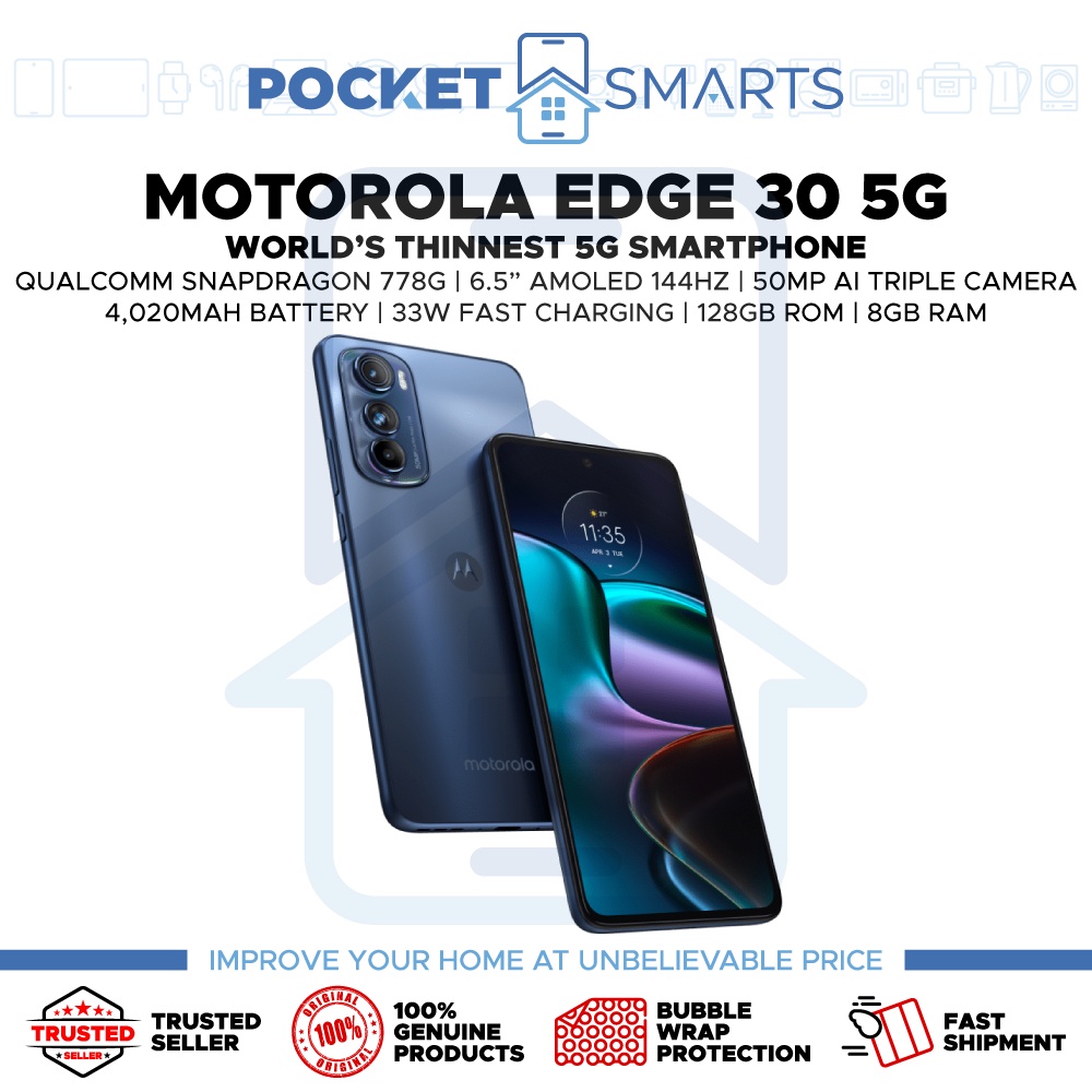 [Malaysia Set] Motorola Edge 30 5G (128GB ROM 8GB RAM) 1 Year