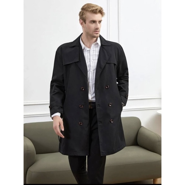 Shein Men Double Breasted Slant Pocket Trench Coat | Shopee Malaysia